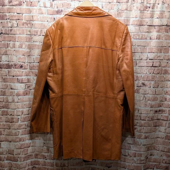 Cortefiel Vintage Brown Leather Coat Size 46 - Picture 7 of 13